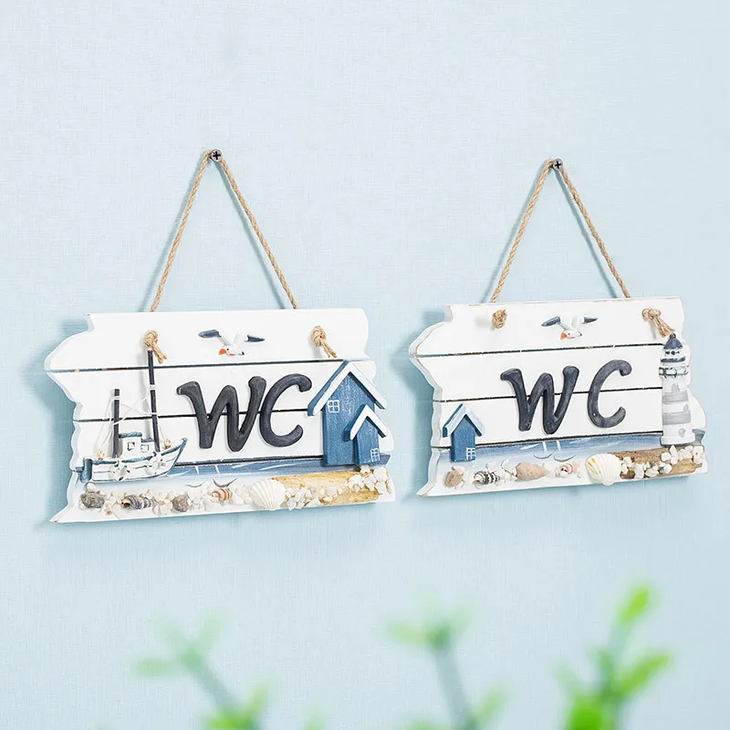 Solid wood old Mediterranean style WC listing bathroom instructions toilet house decoration creative ocean wind wall hangings