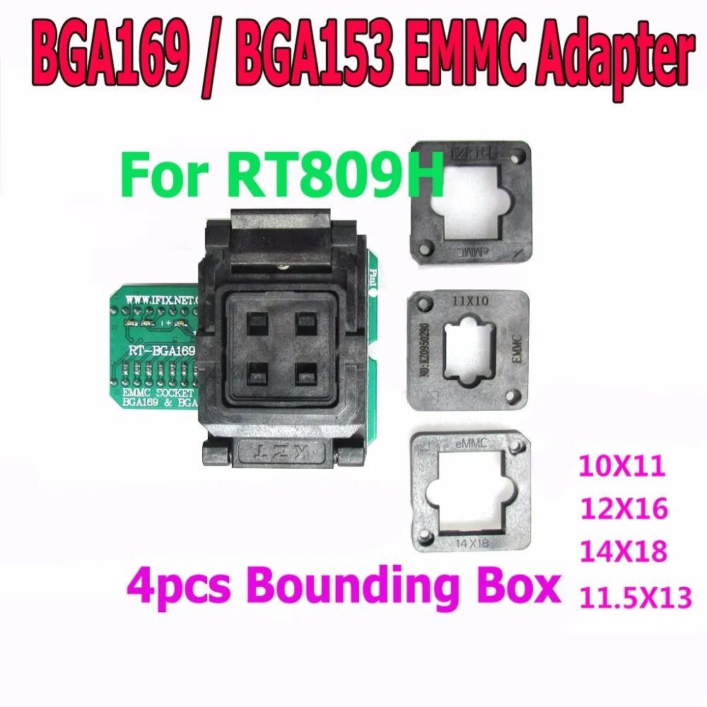 

BGA169 / BGA153 EMMC BGA169-01 Socket Adapter With 4 pcs BGA bounding box For RT809H Programmer