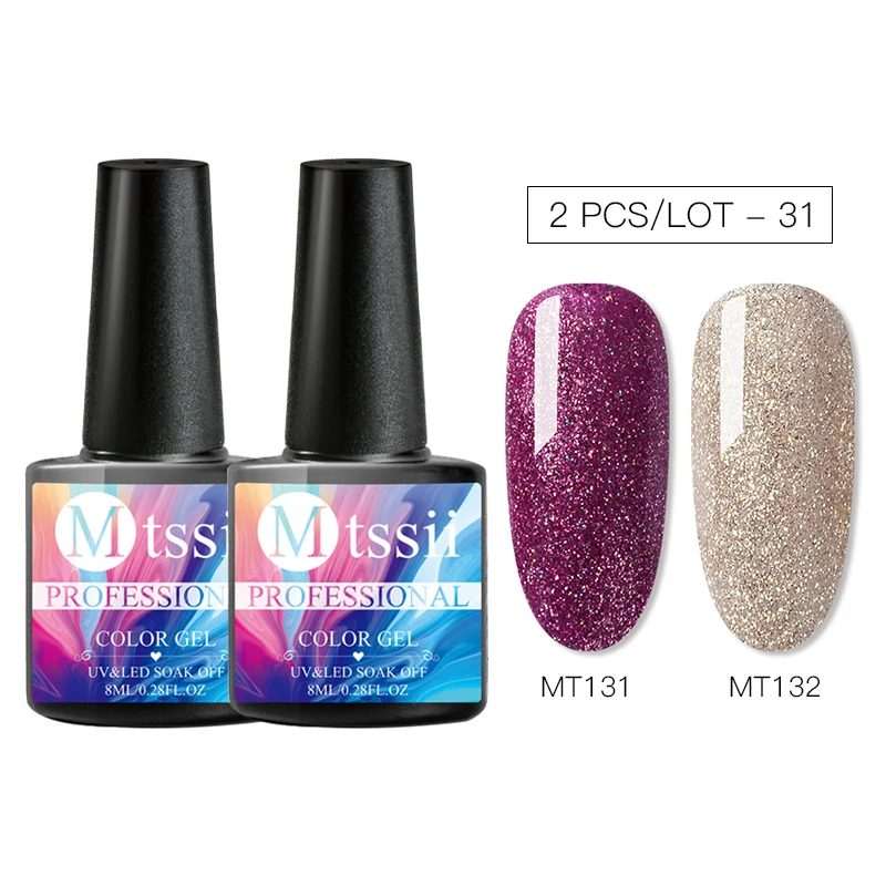 Mtssii 1/2Pcs UV Nail Gel Polish Set DIY Glitter Salon Nail Lacquer Enamel Semi Permanent Pink Led Gel Kits Nail Art Decoration - Цвет: S01564S01565