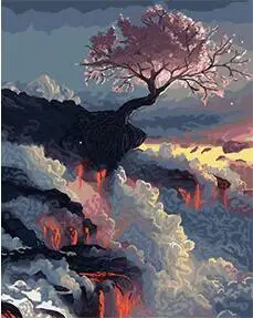 MaHuaf-X1641 Flowering sakura on the edge of the volcano painting by numbers cuadros decoracion picture for living room 