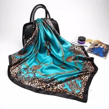 Lenço de cetim para mulheres, lenço estampado de seda, hijab, feminino, bandana, 90x90cm, marca de luxo, quadrado lenços para senhoras