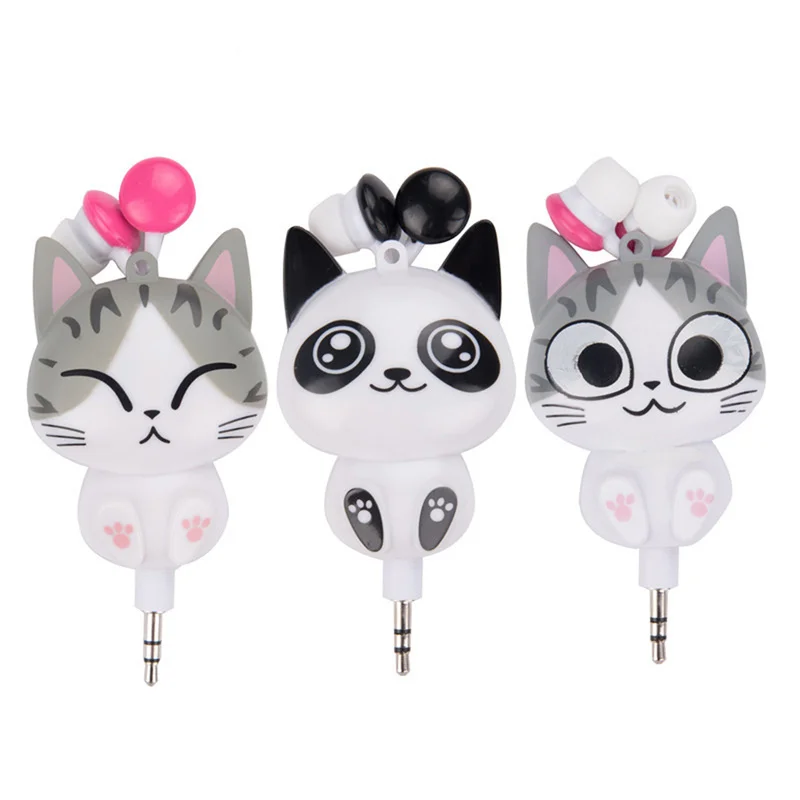 

New 3.5mm Wired Earphone Cute Cartoon Cat Retractable Headset Universal Earphone for iPhone Samsung Mobile Phone Earphone
