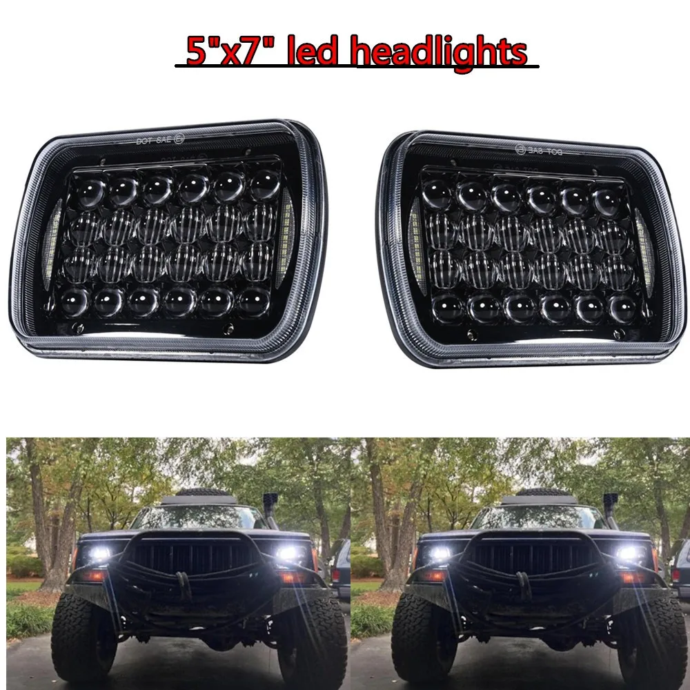 (2 Pcs) 5"x7" 7x6 Inch Projector Led Headlight For Jeep Wrangler Yj