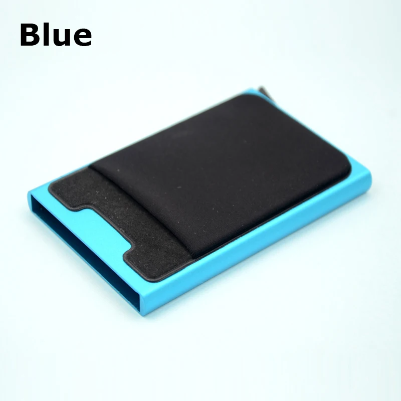 BONAMIE Hot! Credit Card Holder Case Aluminum Wallet With Elasticity Back Pocket RFID Thin Metal Wallet Business ID Card Holder - Цвет: Blue