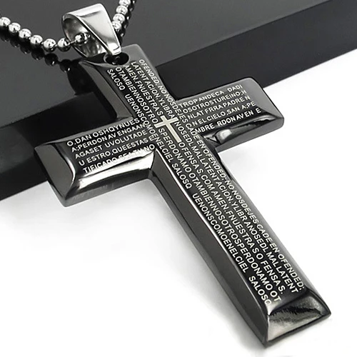 

Men's Jewelry Black Blue Stainless Steel Bible Cross Pendant Necklace Chain for gift