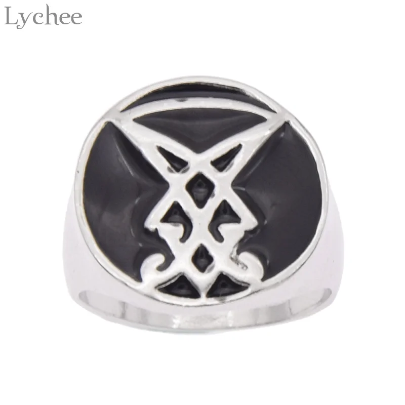 

Lychee Punk Alloy Satan Sigil of Lucifer Ring Silver Color Unisex Rings Fashion Men Women Rings Gifts Crafts