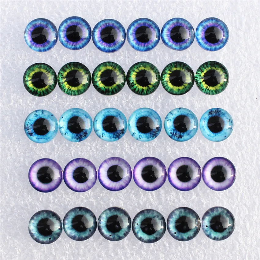 

8mm Round Mixed with 5 different styles Dragon Eyes In Pairs Pattern Glass Cabochon Flatback Photo DIY Making Accessories 50pcs
