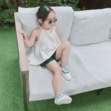 Летние шорты для маленьких девочек; корейские модные повседневные льняные шорты для девочек; детская одежда