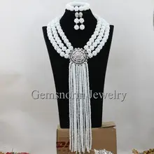 Нигерийские Свадебные африканские белые ожерелье бижутерия с бусинками набор нигерийские белые бусины Хрустальные шарики Ювелирный Набор WA246
