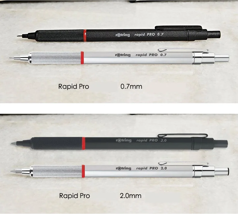 Rotring Rapid Pro 2,0 мм 0,7 мм 0,5 мм механический карандаш полностью металлический серебристый/черный автоматический карандаш для рисования