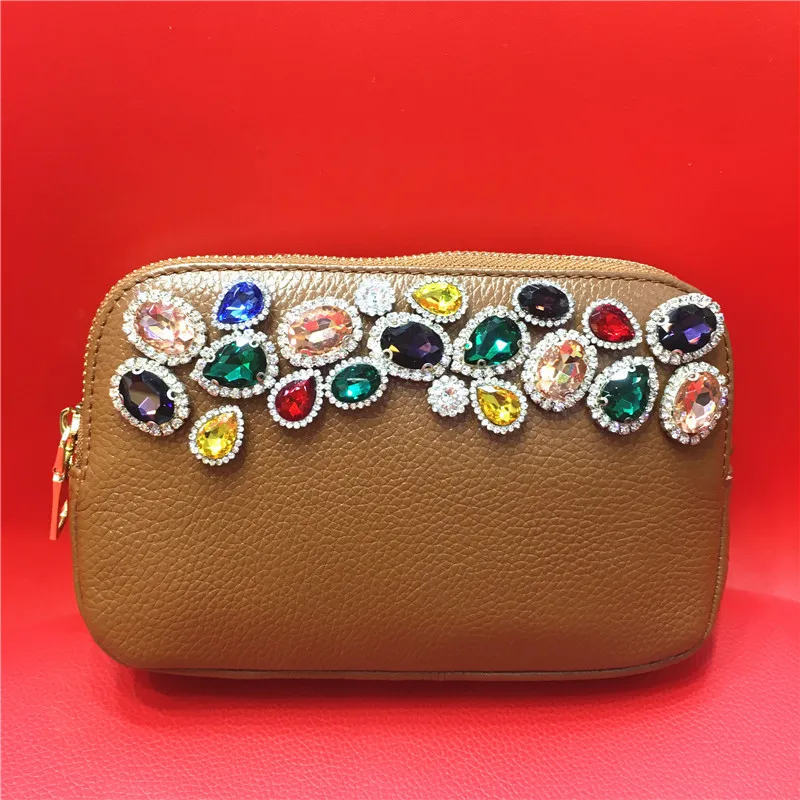 

Luxury color diamond leather female clutch bag shoulder strap bag purse mobile phone bag multifunction bag