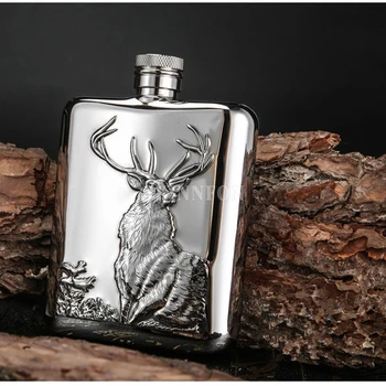 

50Pcs/Lot Luxury Style 6 OZ Metal Relief Polar Bear Deer Stainless Steel 304 Hip Flask Wine Bottle Flagon With One Funnel