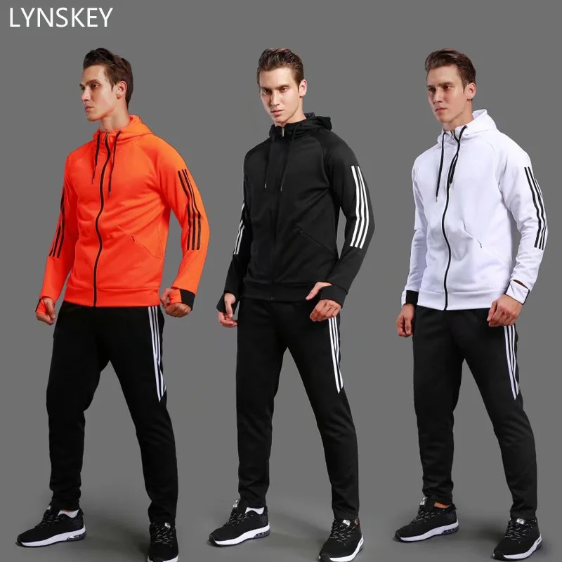 LYNSKEY Men Training Suit Soccer Jacket + Fitness Pant Hooded Gym