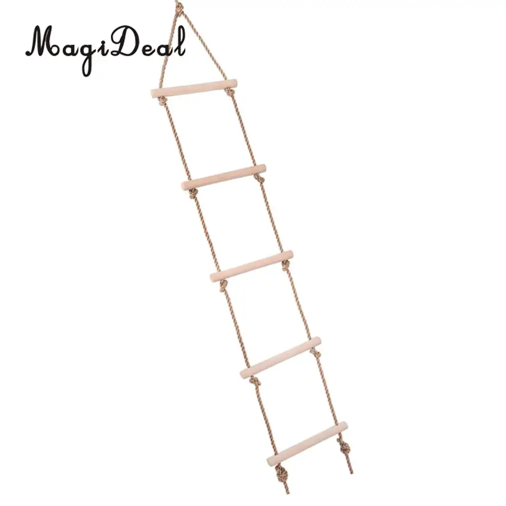 MagiDeal Kids Playhouse Tree House Wooden 5 Rungs Rope Climbing Ladder Toy for Indoor Outdoor Sport Safe Toy Children Play Game