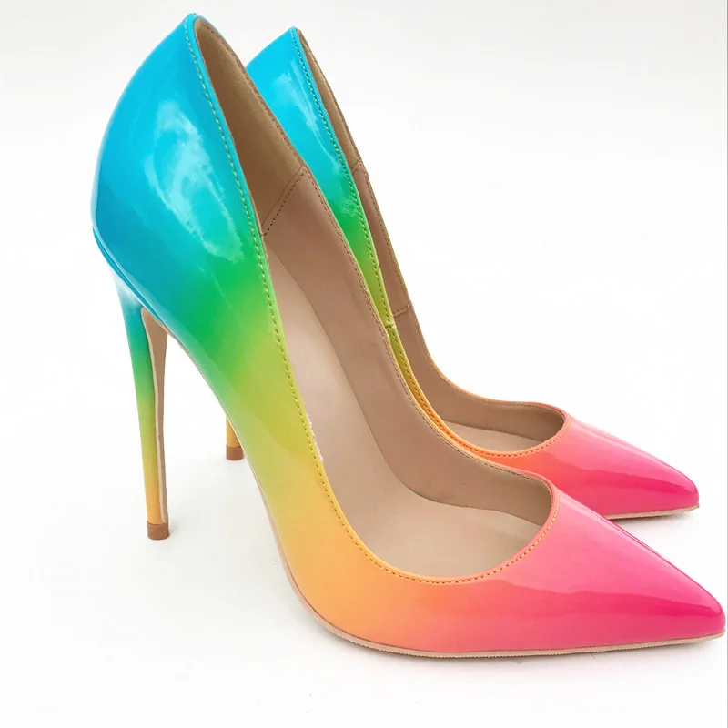 

Free shipping fashion women Pumps lady Rainbow patent Pointy toe high heels shoes size33-43 12cm 10cm 8cm Stiletto heeled