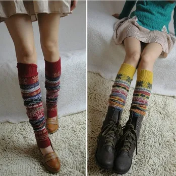 

Snowflake Love Stacking Rabbit Wool Thread Long Leggings Leg Warmers Patchwork Patterned Cool Weather Warm Items