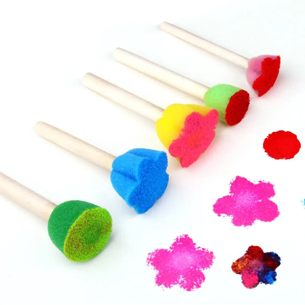 Educational Toy for Children's DIY Painting Tool 5PCS Color Sponge Brush Kids DIY Flower Graffiti Supplies Brushes Painting Tool