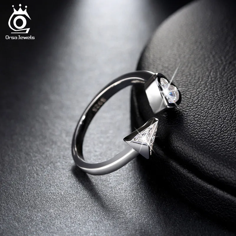 ORSA JEWELS 925 Sterling Silver Adjustable Rings with Rhinestone Crystal Rock Fashion Zircon Fine Jewelry for Women SR04
