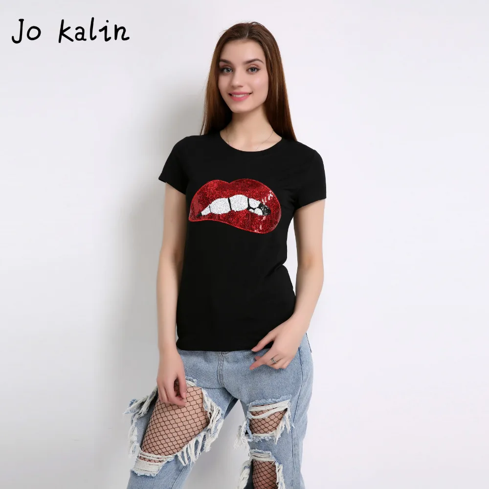 black t shirt with red lips