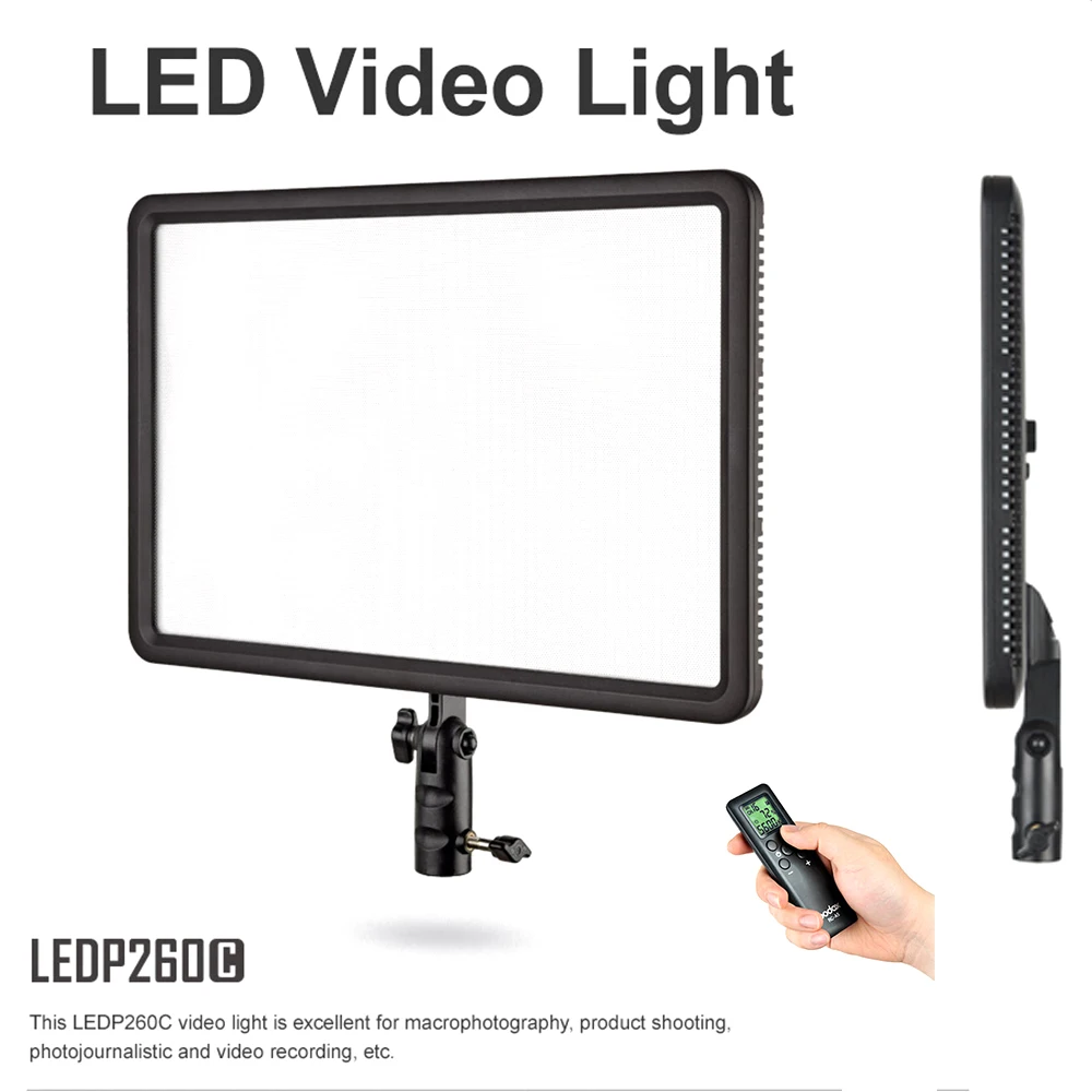 

Godox LEDP-260C 30W Ultra Slim Camera LED Video Light Panel Bi-Color 3300K~5600K CRI 95+ with Remote Control + AC Adapter
