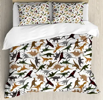 

Jurassic Decor Duvet Cover Set Pattern with Dinosaurs Enormous Museum History Cartoony Illustration Decorative 4pcs Bedding Set