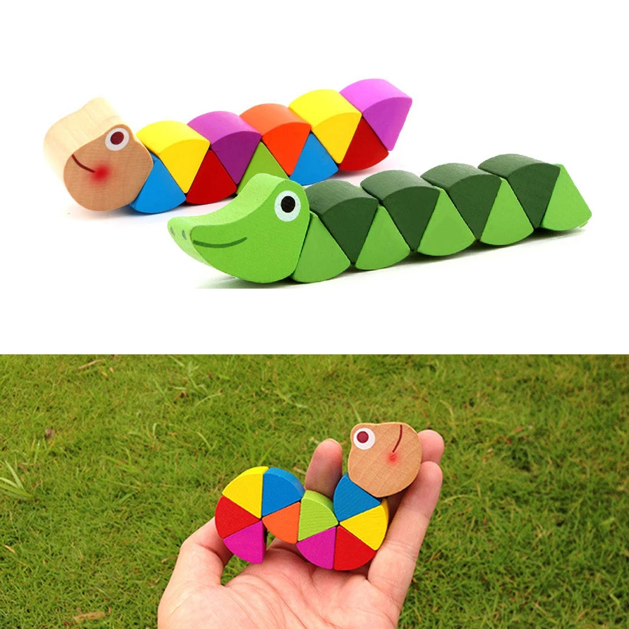 

Baby Fingers Flexible Training Science Puzzle Toys Twisting Worm Cute Insert Animals Wooden Toys for Children