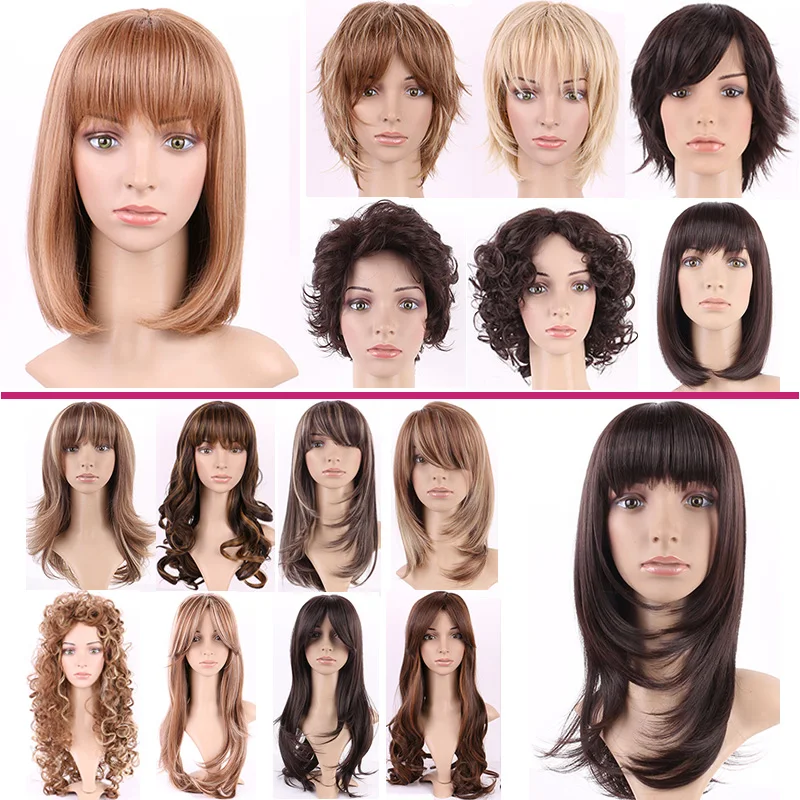 

S-noilite 4inch-26inch Short wig Synthetic Wigs for African American Black Womens Wigs with Bangs Long Black Ombre Brown