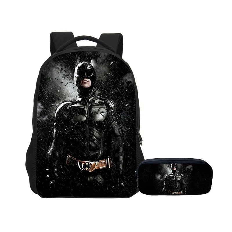 VEEVANV Backpacks For Boys Girls 2 Pcs Set With Pencil Case Fashion Cool Super Hero Batman Printing School Bag Bookbags Daypacks