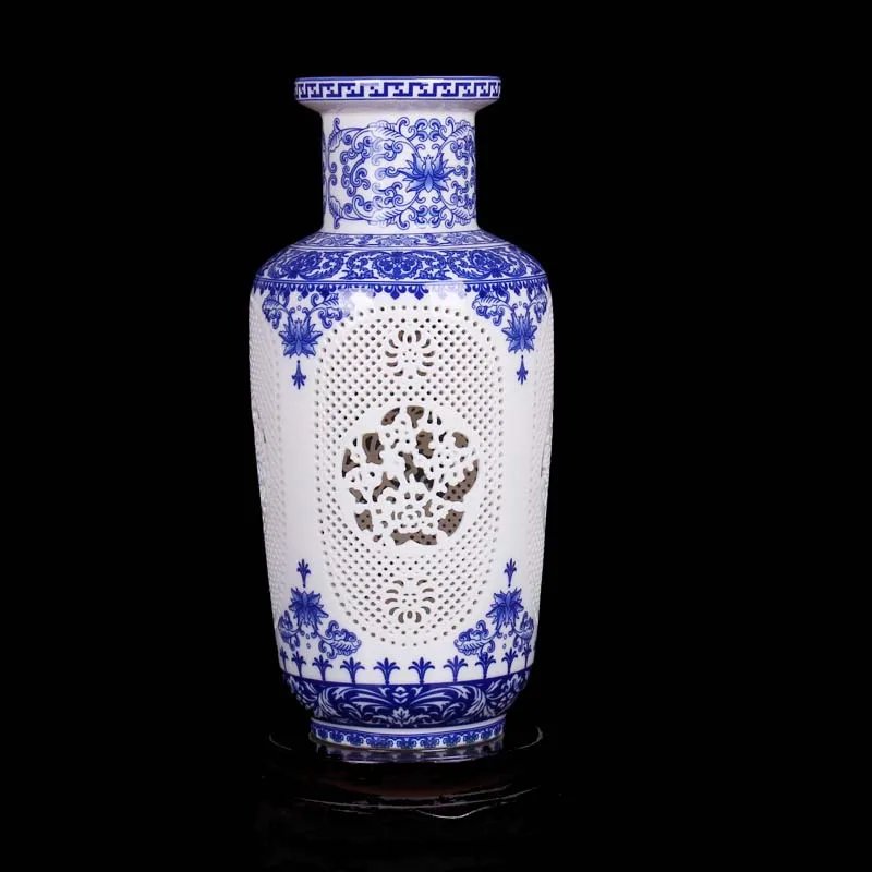 vase x1 Цзиндэчжэнь полая керамика Ваза китайская голубая и белая ажурная ваза украшение гостиной фарфоровая ваза для цветов украшения - Цвет: vase x1