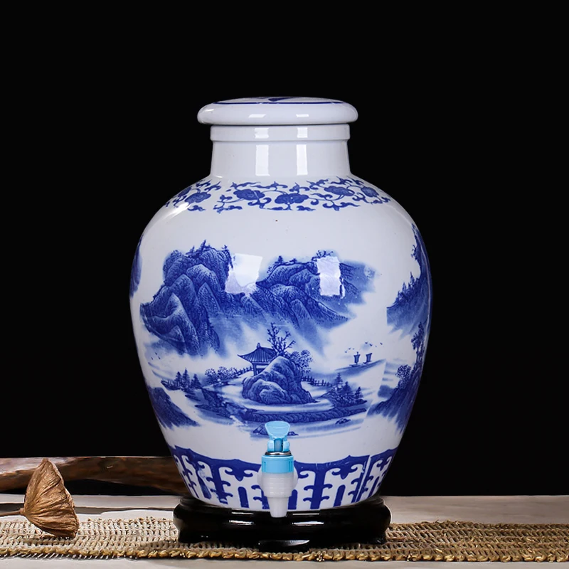 

Jingdezhen blue and white wine making jar pot