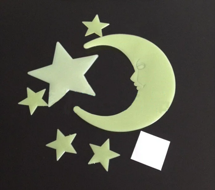 

(Order 2 lots -25%) Noctilucent Large Stars And Moon Home Wall Glow In The Dark Star Stickers Decal decor Baby Kids Nursery Room