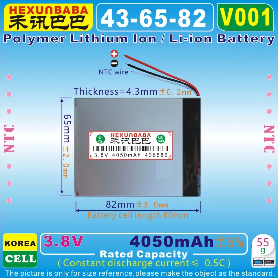 [V001] 3,8 в, 3,7 в 4050 мАч [436582] полимерный литий-ионный/литий-ионный аккумулятор для планшетных ПК, мобильных телефонов, банка питания, камеры
