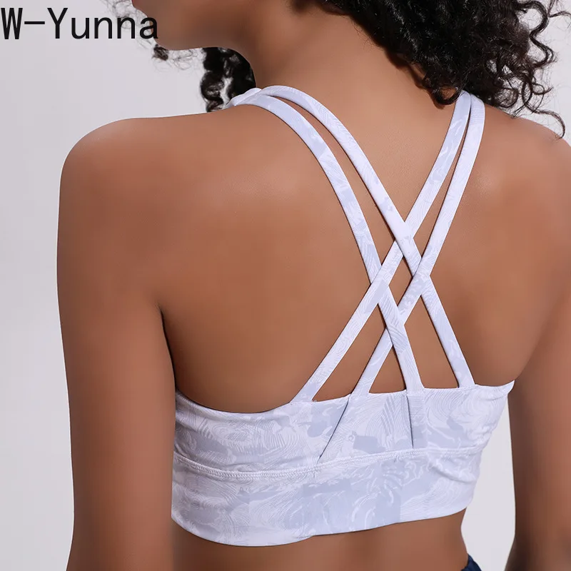W-Yunna 3d напечатанное Спортивное нижнее белье для женщин пересечение красивый открытая спина ударопрочный бюстгальтер для фитнеса абсорбирующий спортивный топ