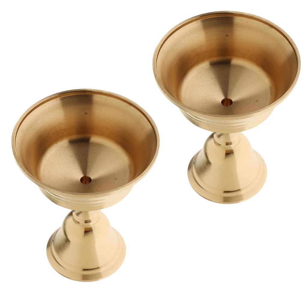 Pack of 2 Thickened Copper Ghee Lamp Candle Holder Buddhism Brass Butter Oil Lamp Candle Holder