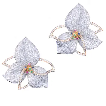 

GODKI Elegant Flower Leaves Leaf Multicolor Cubic Zirconia Pave Women Engagment Night Out Party Anniversary Dress Up Earring
