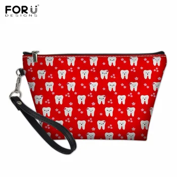 

FORUDESIGNS Casual Large Red Make Up Case Woman Funny 3D Cartoon Dentist/Teeth Equipment Pattern Female Cosmetic Case Makeup Bag