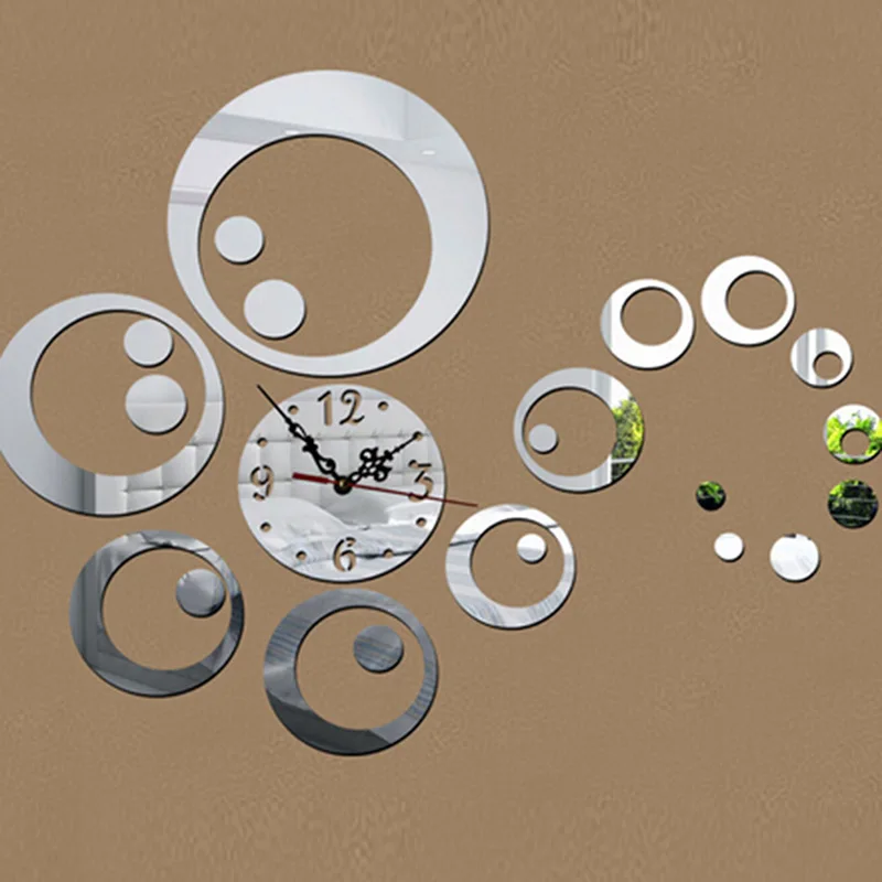 

Circles 3D Modern Mirror Wall Clock Watches Sticker Decal Home DIY Decor New Arrival