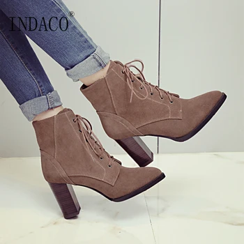 

Women Autumn Winter Boots Black Brown Ankle Boots for Women High Heel 8cm