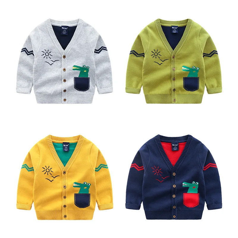 

Cute Cartoon Dinosaur Baby Cardigan Kids Boys Knitted Jacket for Spring Children Sweater Warm Out Wear Clothing