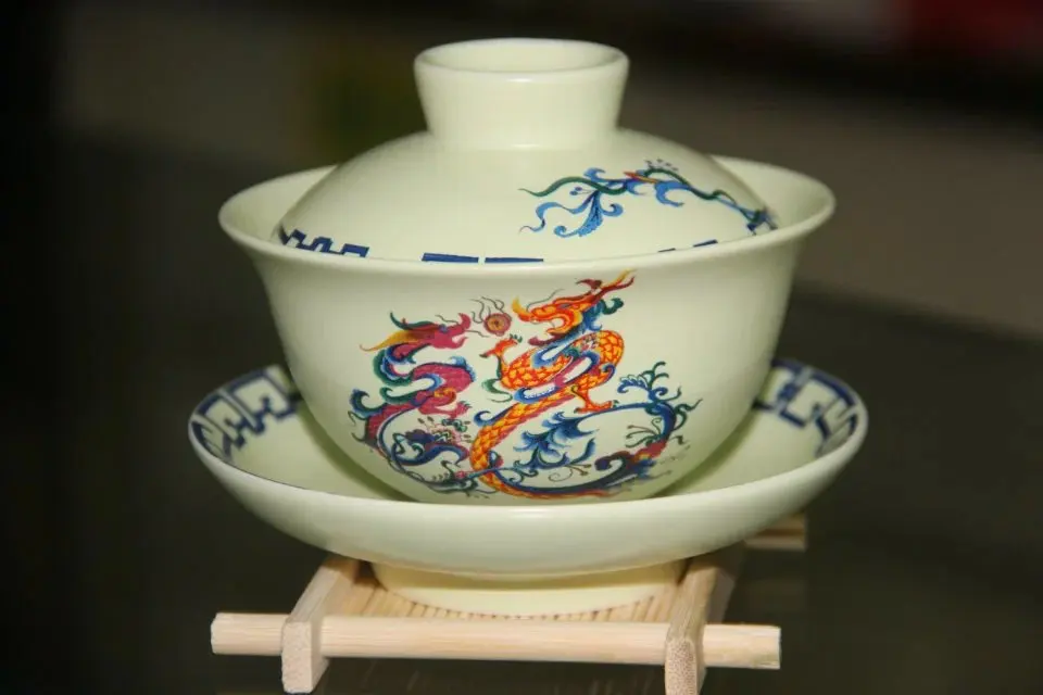 Chinese Tea set gaiwan Chinese Lucky Dragon Prosperous Family black