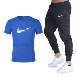 2019 новый летний Лидер продаж мужские комплекты футболки + брюки комплект из двух предметов Повседневный Спортивный костюм Мужская