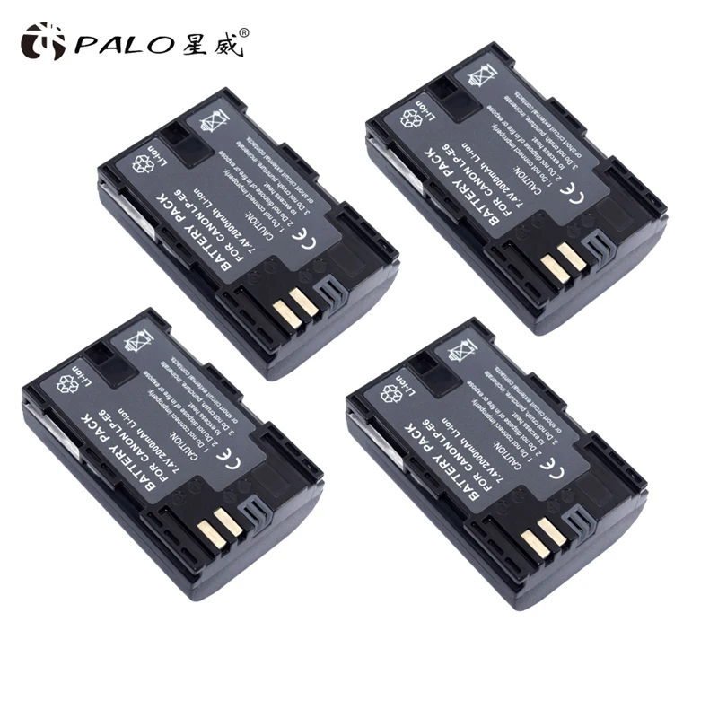 4x PALO lpe6 bateria lp e6 E6N LP-E6N LP-E6 батарея+ ЖК двойное зарядное устройство для Canon 5D Mark II Mark III 6D 7D 60D 60Da 70D 80D DSLR