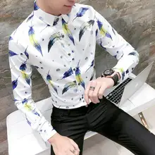 CH. КВОК цветочные принты Для мужчин Рубашки домашние муж. горошек сине-белые Для мужчин Бизнес Формальные Рубашки для мальчиков Демисезонный camicie Рубашки для мальчиков 3XL