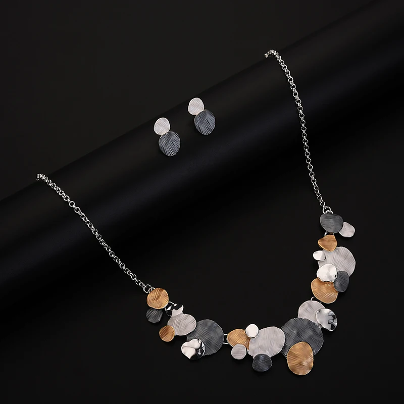 Уникальный дизайн круглые геометрические комплекты украшений для женщин модные женские вечерние свадебные массивное ожерелье с цепочкой и сережками