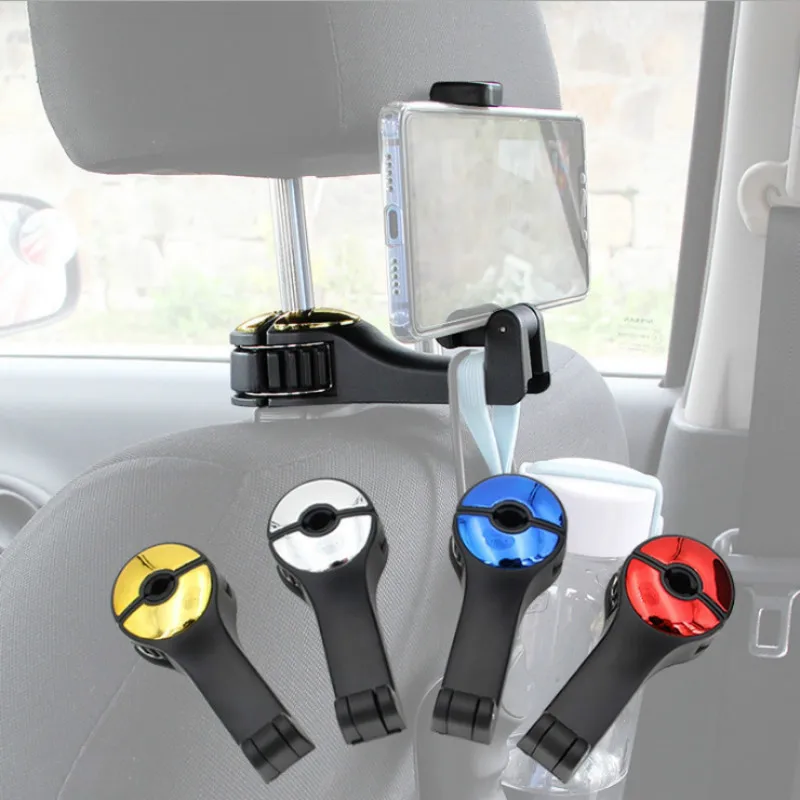 

Universal Car Headrest Hook 10kg Max Car Back Seat Hanger with Phone Holder for Bag Handbag Purse Grocery Cloth Easy Install