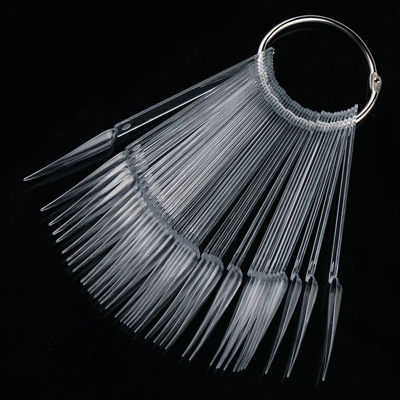 40pcs Clear/Nature Sharp Long Nail Art False Tips Color Display Board Practice Card Salon Practice Display Tools