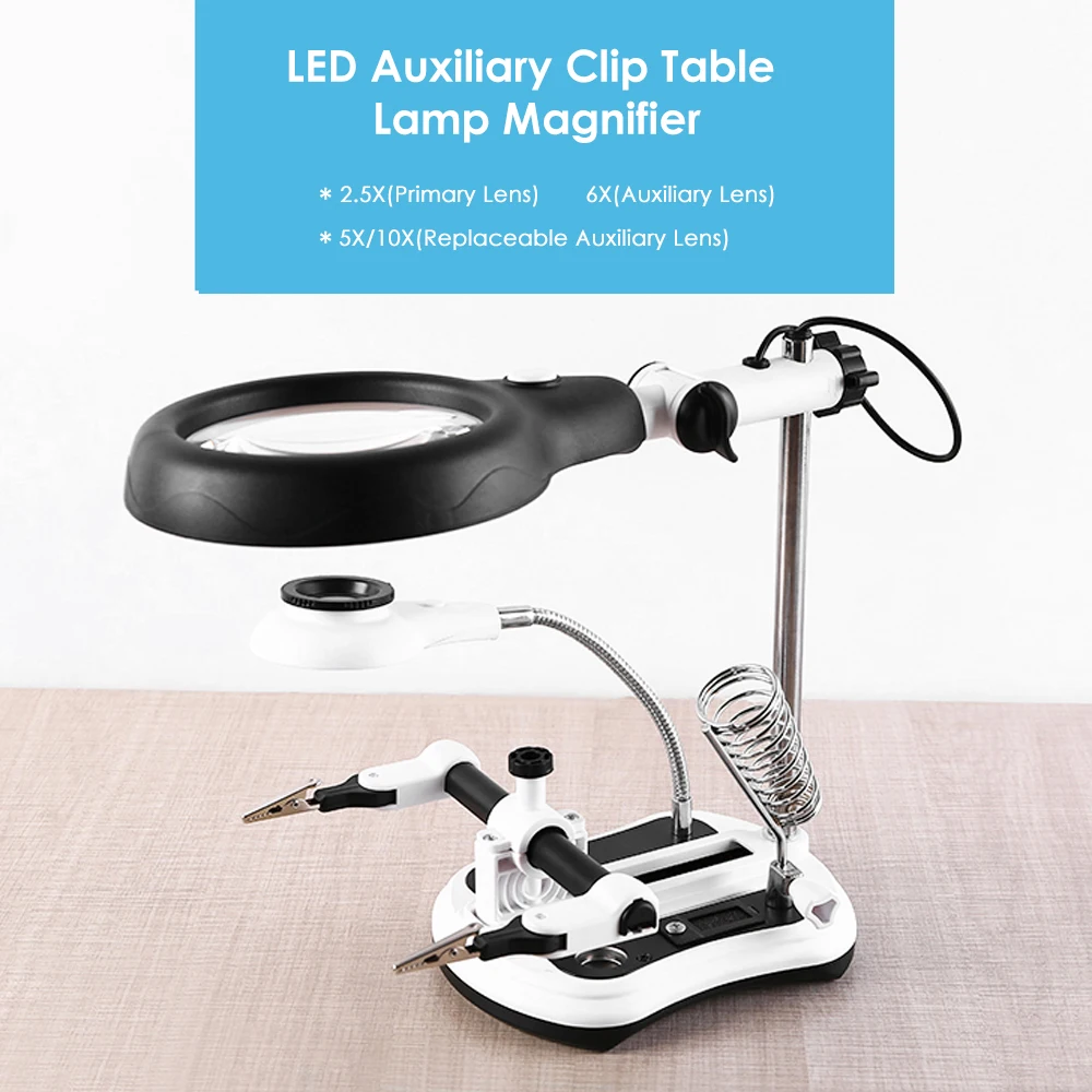 

DIY PCB Soldering Desk Magnifier LED Light Magnifiers Helping Hand Auxiliary Clamp Alligator Clip Third Hand Welding Solder Vise