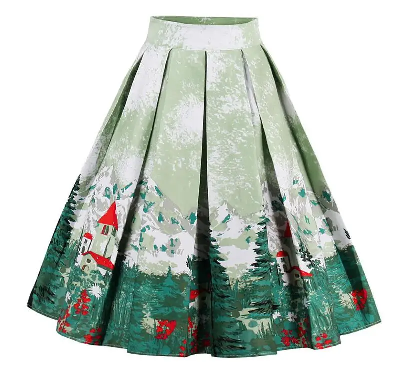 Летняя винтажная юбка с высокой талией в стиле ретро с цветочным принтом, элегантные юбки миди, S-XXL юбки, Женская юбка миди - Цвет: 2