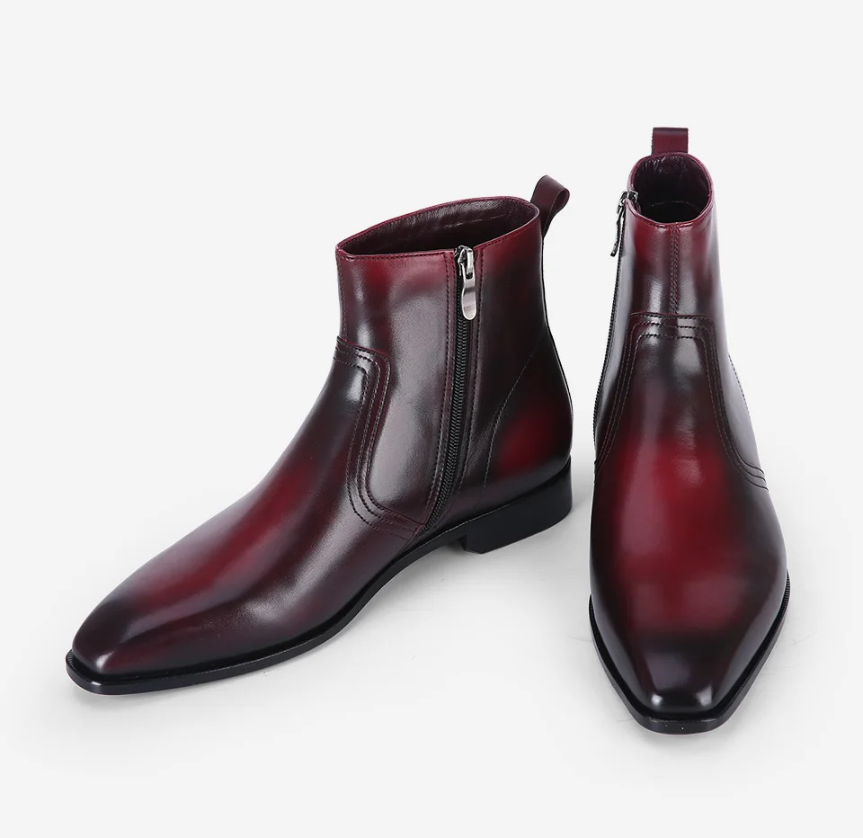 TERSE_Italian calfskin genuine leather shoes new designer winter boots mens fashion burgundy/ amber colors boots for male