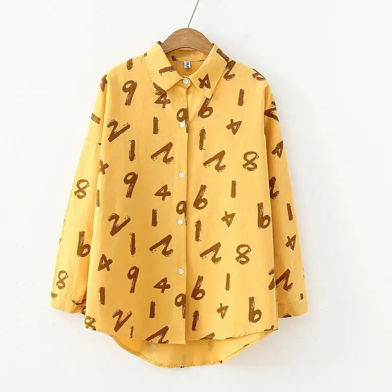 

Zuolunouba Autumn Fashion Slim Long Sleeve Women Blouse Print Digital Harajuku College Style Single Row Of Buttons Lady Shirt